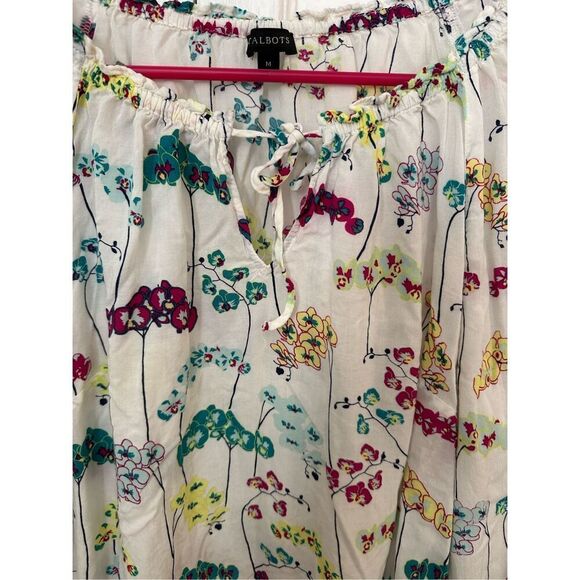 Talbots Women's Floral Print Peasant Blouse Ivory Size Medium - Picture 4 of 8